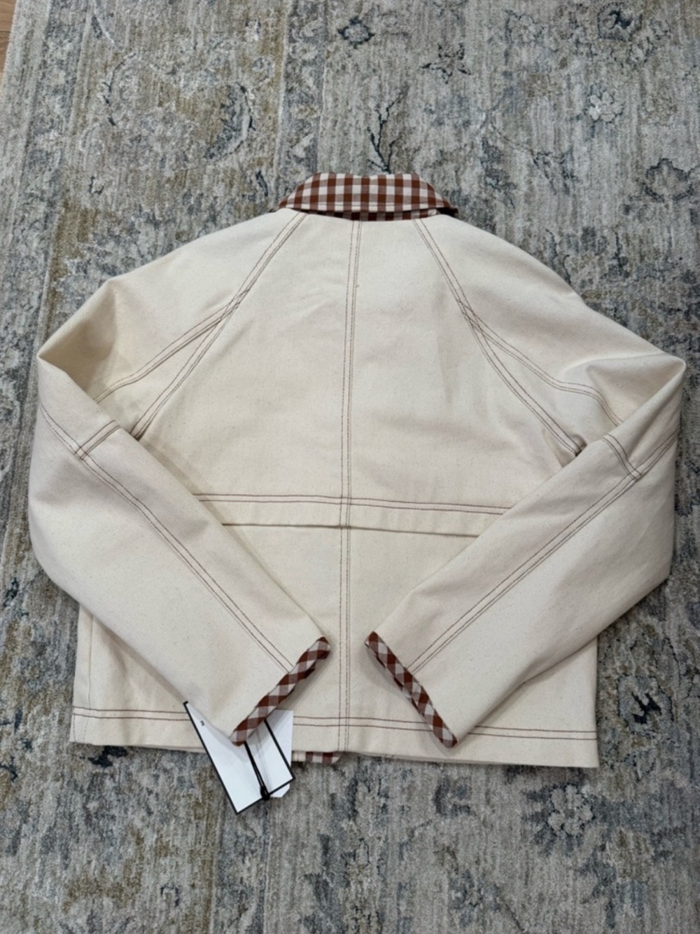 Bagatelle Cream Denim Farm Jacket with Gingham trim - Picture 6 of 11